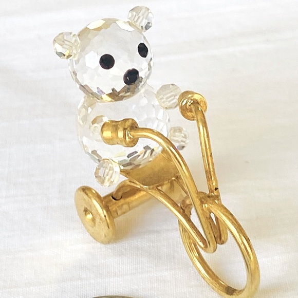 SWAROVSKI CRYSTAL TINY BEAR ON GOLD TRICYCLE VINTAGE EXCELLENT CONDITION - Picture 1 of 13